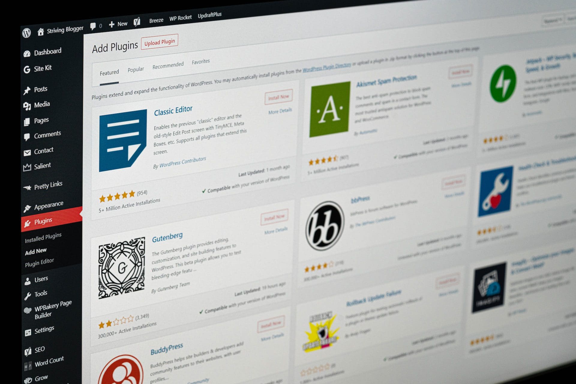 WordPress Plugin Library dashboard