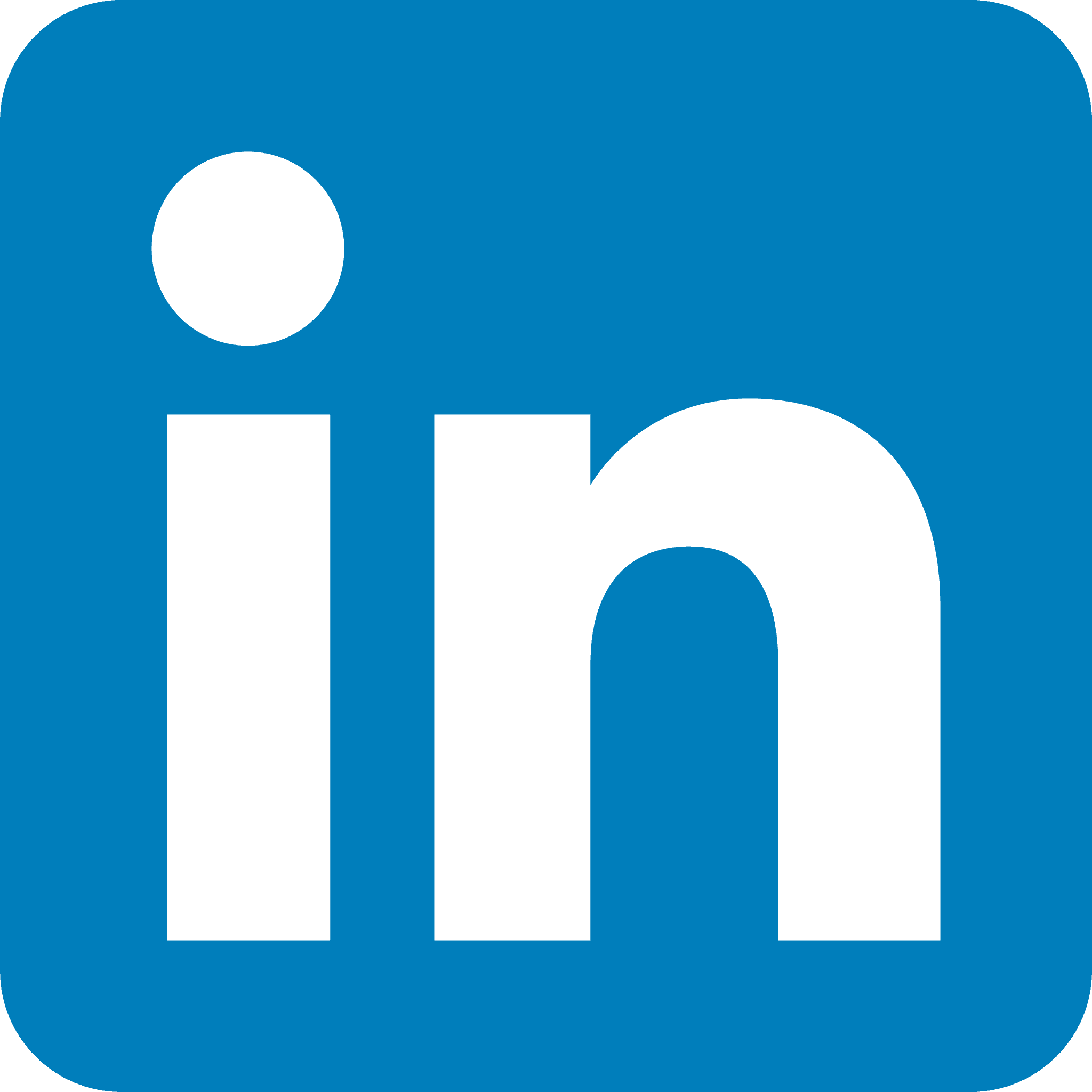 Linked in logo - A white rounded square with the white letter 'in' inside the square.