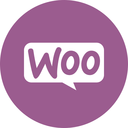 WooCommerce Logo - White Speech bubble with the word Woo written in it.